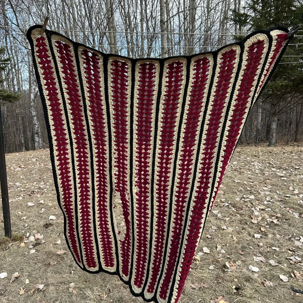 Elegant Red and Cream Crochet Blanket handmade